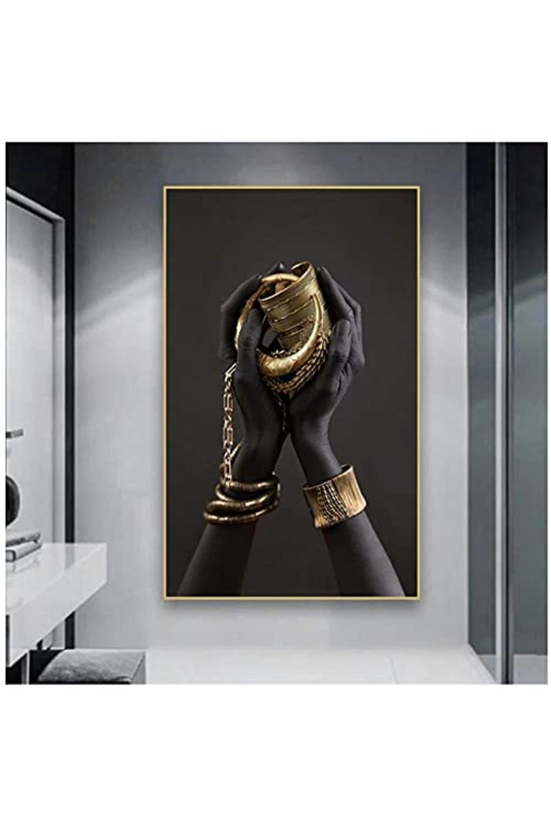 BPA Black Woman's Hand Print Canvas Painting Gold Jewelry Posters and Prints - Image 5