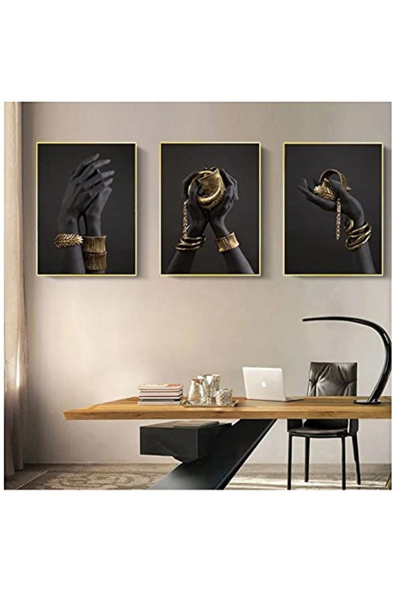 BPA Black Woman's Hand Print Canvas Painting Gold Jewelry Posters and Prints - Image 3
