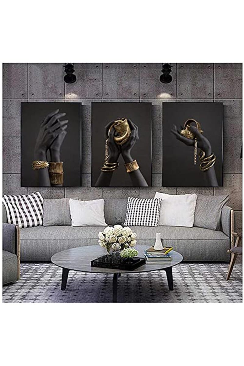 BPA Black Woman's Hand Print Canvas Painting Gold Jewelry Posters and Prints - Image 2