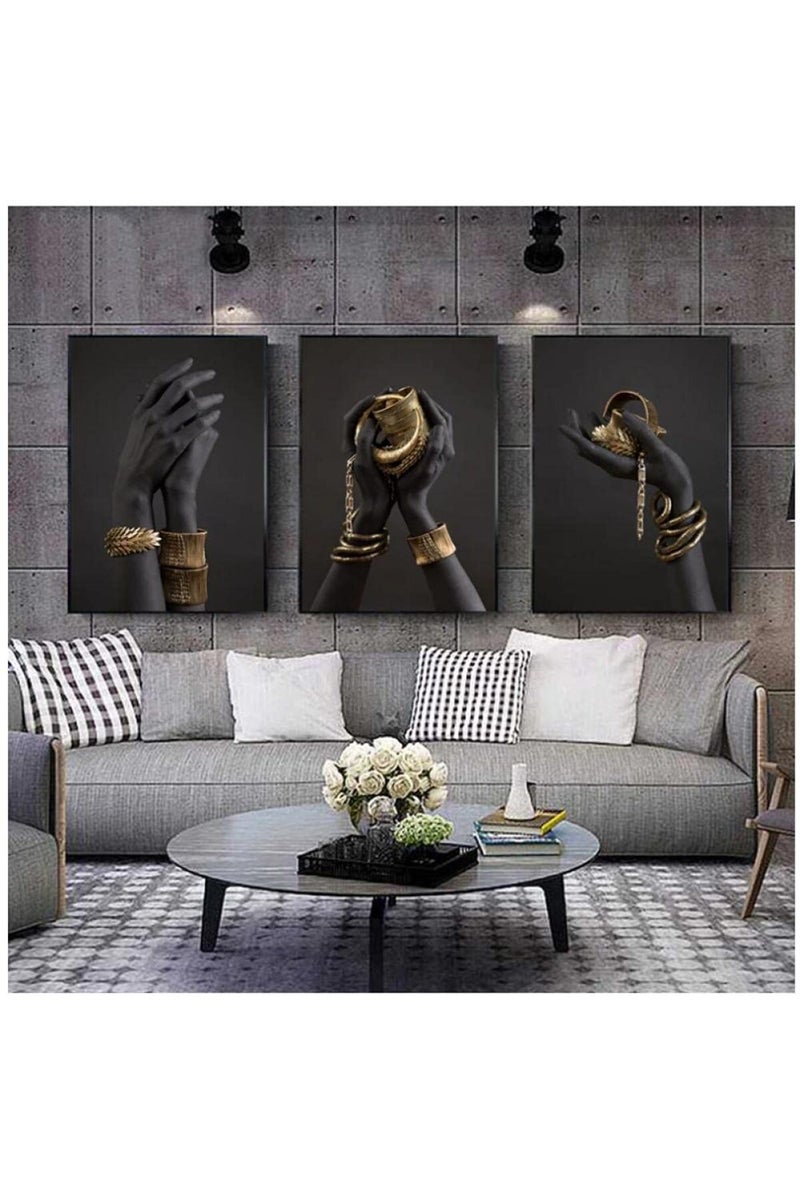 BPA Black Woman's Hand Print Canvas Painting Gold Jewelry Posters and Prints - Image 1