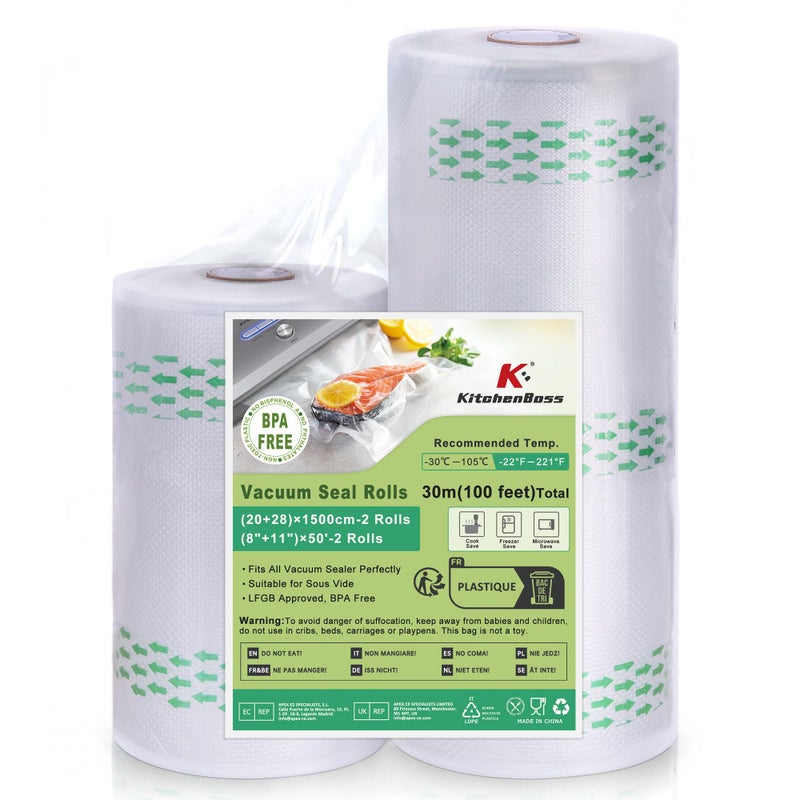 KitchenBoss G202815001 عبوة 2 حزمة 8x50 و 11x50 إجمالي 100 قدم شفاف