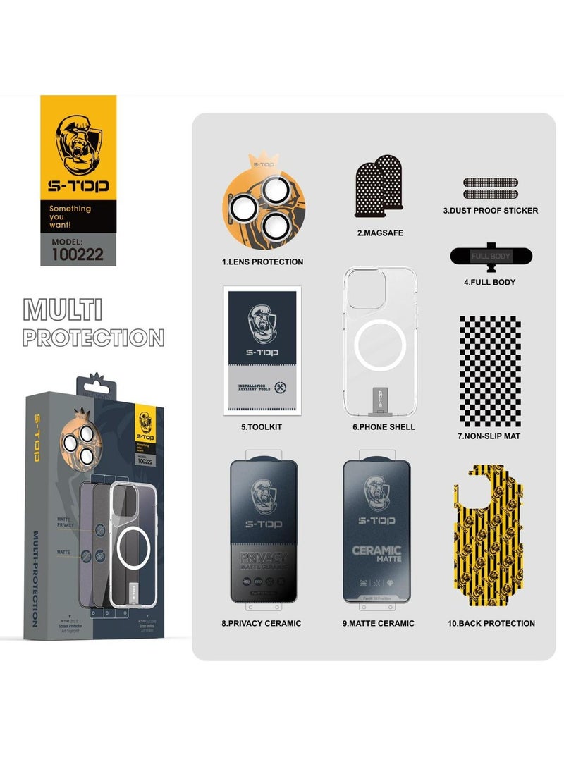 S-TOP 10-in-1 Anti-Spy Privacy Protection Kit with MagSafe Charging for iPhone 11