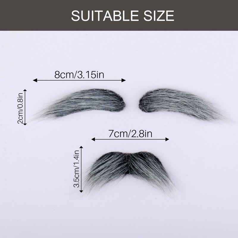 Yan Dream Old Man Mustache and Eyebrows 100 Days of School Grandpa Grey Fake Mustaches for Halloween Party 2Pcs - Image 2