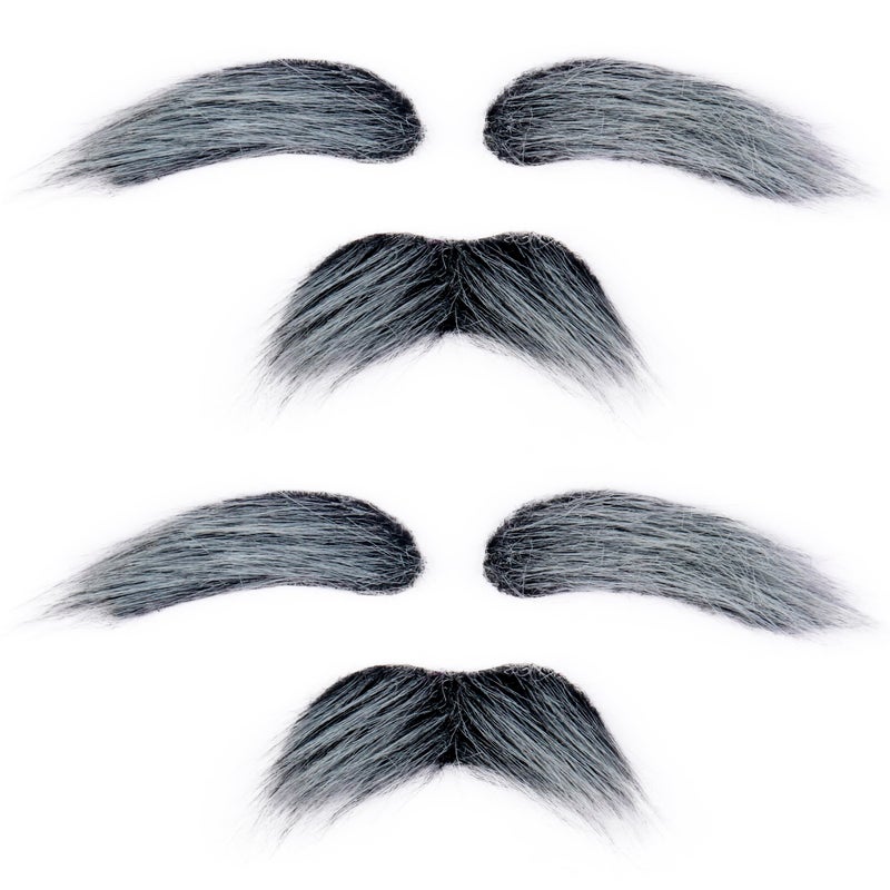 Yan Dream Old Man Mustache and Eyebrows 100 Days of School Grandpa Grey Fake Mustaches for Halloween Party 2Pcs - Image 1