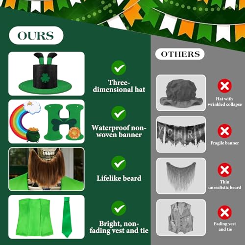 SprintGy 12 FT Skeleton St Patricks Day Outfit, 12ft Skeleton Costume Accessories Including 3D Leprechaun Hat with Golden Top, Vest, Beard , Tie, Banner, Garden Lawn St Patrick's Day Indoor Outdoor Decor - Image 4