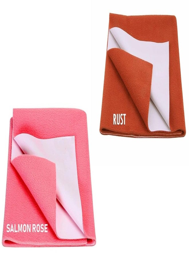 ELEVANTO Baby Anti-Piling Fleece Extra Absorbent Instant Dry Sheet for Baby, Baby Bed Protector, Waterproof Sheet, X-Large Size 140x200 cm, Pack of 2, Rust & SELMON - Image 1