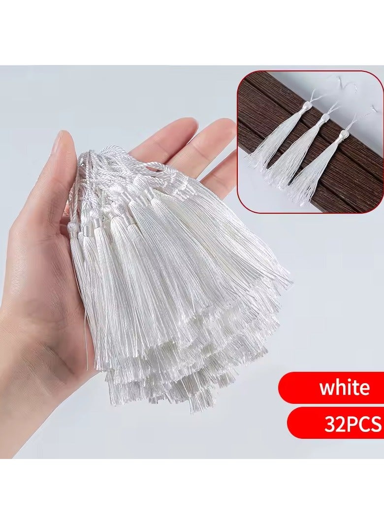 Abrar Colorful Silk Tassels with Hanging Rope White for Home Decor, Curtains, Jewelry, Weddings, and Keychains 32 Pieces