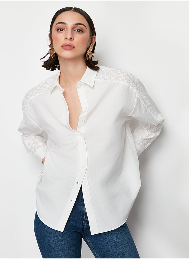 Ecru Lace Detailed Oversize/Wide Fit Woven Shirt TWOSS24GO00100 - pzsku/Z07AE3FFE8FB47925B8CAZ/45/_/1730941994/3b0d143f-0348-4055-aad5-58fcc7f25e24