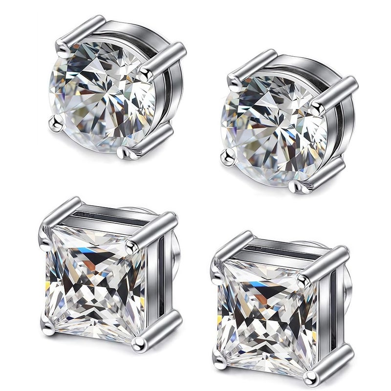 ADAIER 4-6 Pairs Stainless Steel Magnetic Stud Earrings for Men Women Non-piercing CZ Hypoallergenic 8MM (SE-02) - Image 2