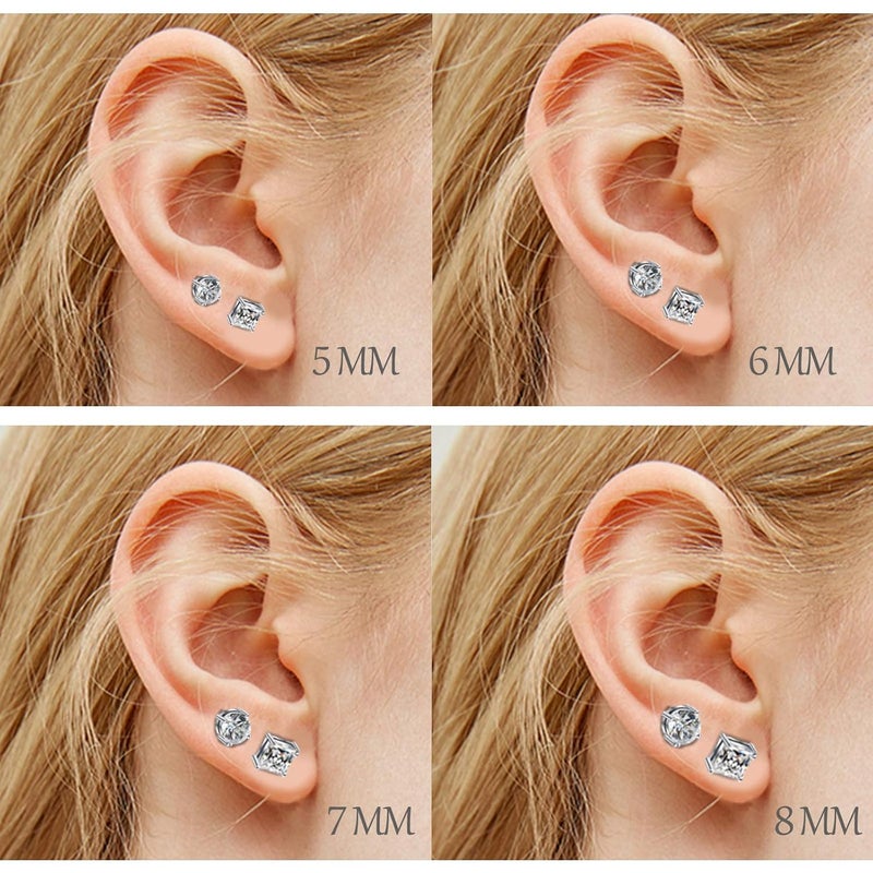 ADAIER 4-6 Pairs Stainless Steel Magnetic Stud Earrings for Men Women Non-piercing CZ Hypoallergenic 8MM (SE-02) - Image 4