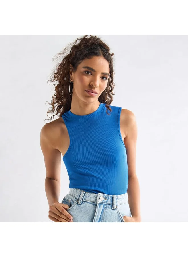 FAV Ribbed Sleeveless Top with Crew Neck