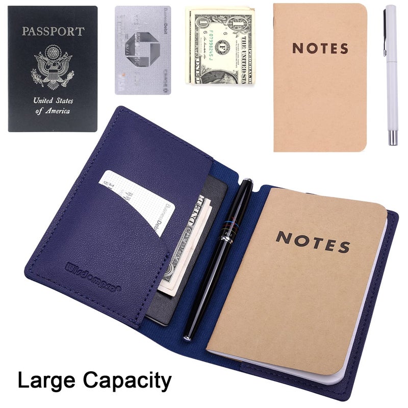 Wisdompro Journal Cover, 2 Pack PU Leather Notebook Cover for Field Notes, or other 3.5" x 5.5" Pocket Notebooks - Blue - Image 3