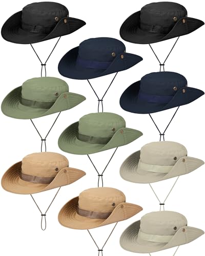 Foaincore 10 Pcs Wide Brim Boonie Hat Bucket Hats Camo Solid UV Sun Protection Fishing Hat for Men Women Safari Hunting Hiking Colorful - Image 1