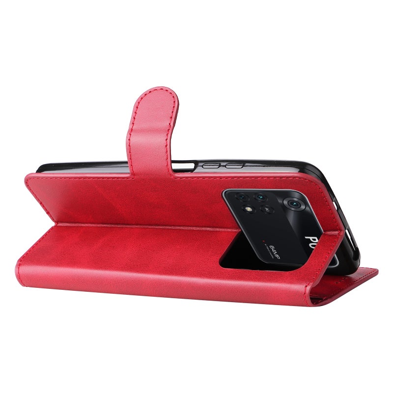 HuHa Protective Cover For Xiaomi Poco M4 Pro Classic Calf Texture PU + TPU Horizontal Flip Leather Case(Red) - Image 5