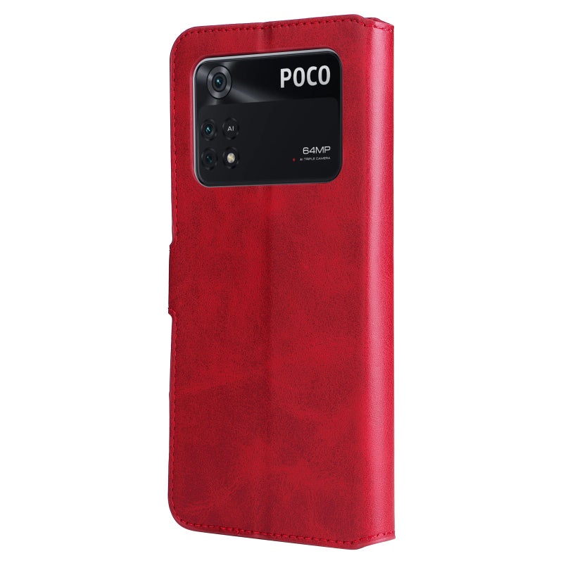 HuHa Protective Cover For Xiaomi Poco M4 Pro Classic Calf Texture PU + TPU Horizontal Flip Leather Case(Red) - Image 3