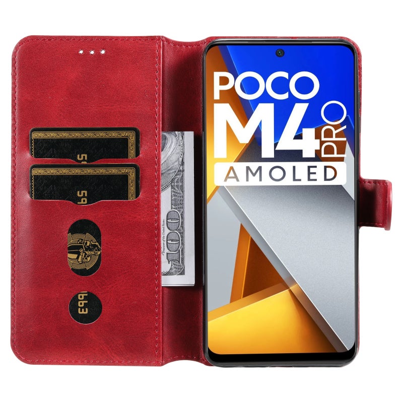 HuHa Protective Cover For Xiaomi Poco M4 Pro Classic Calf Texture PU + TPU Horizontal Flip Leather Case(Red) - Image 4