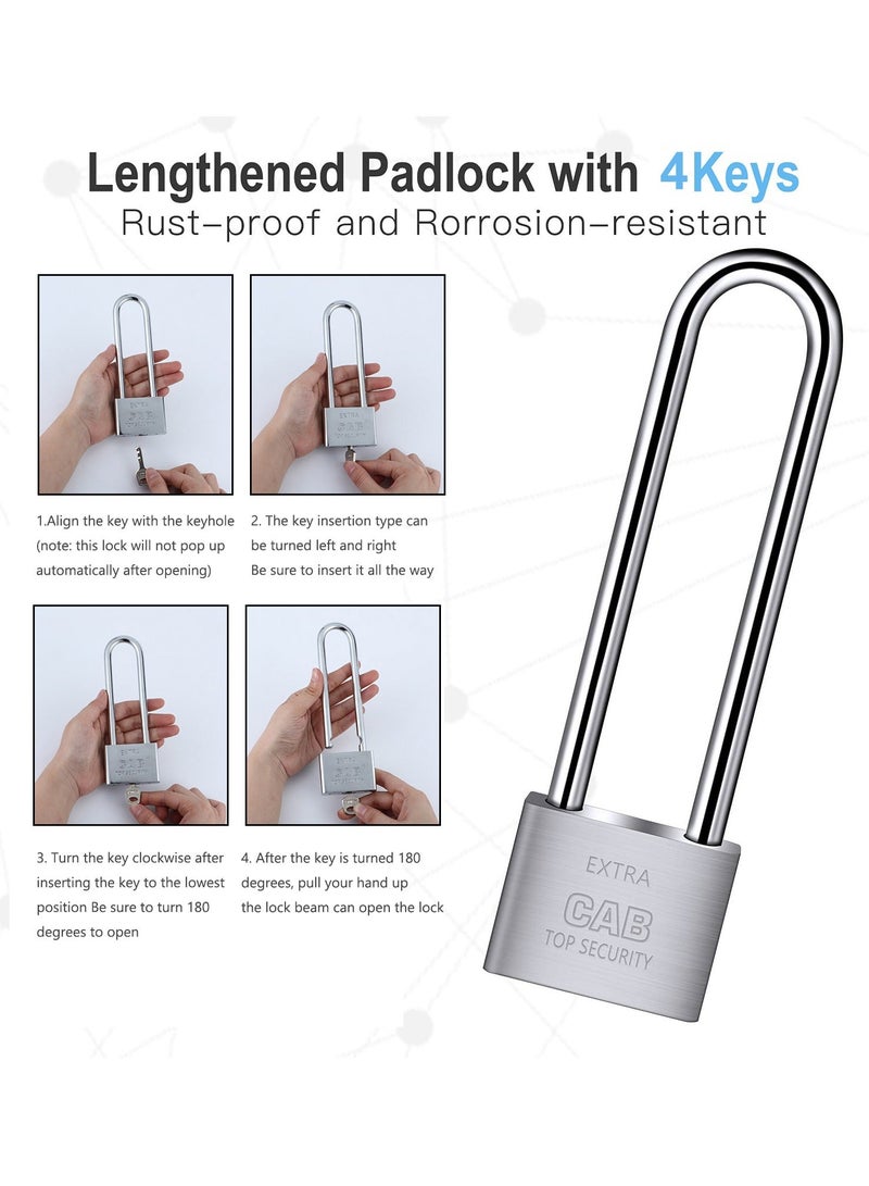 Lengthened Padlock with 4 Keys, 6.4 Inch Long Shackle Padlock Heavy Duty Lock Waterproof High Security Outdoor Padlock for Warehouses Container Doors Garage Shed - Image 5