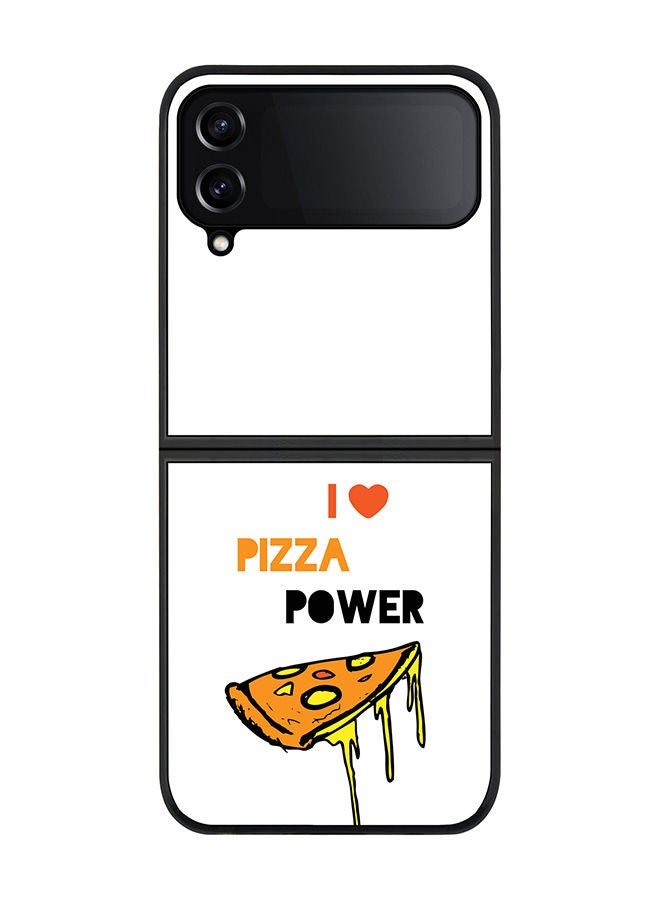 Stylizedd Rugged Black edge case for Samsung Galaxy Z Flip4 Slim fit Soft Case Flexible Rubber Edges Anti Drop TPU Gel Thin Cover - I Love Pizza (White) - Image 1