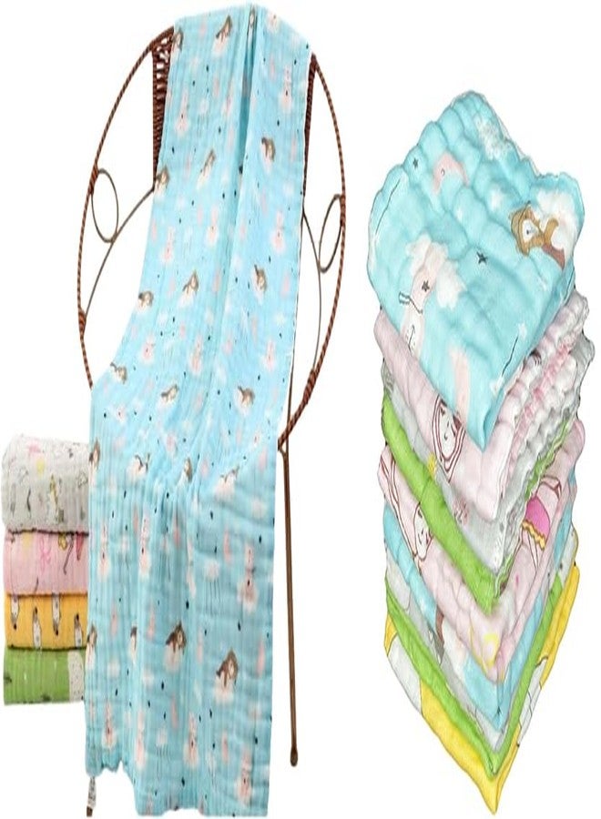 TERI BERI Muslin Cotton Face Towels, Burp Cloths and Bath Towels for Newborn Baby Extra Soft and Absorbent Muslin Combo Pack for Infants Toddlers Boys Girls (1 Towel Multicolor + 5 Hanky Multicolor) - Image 1