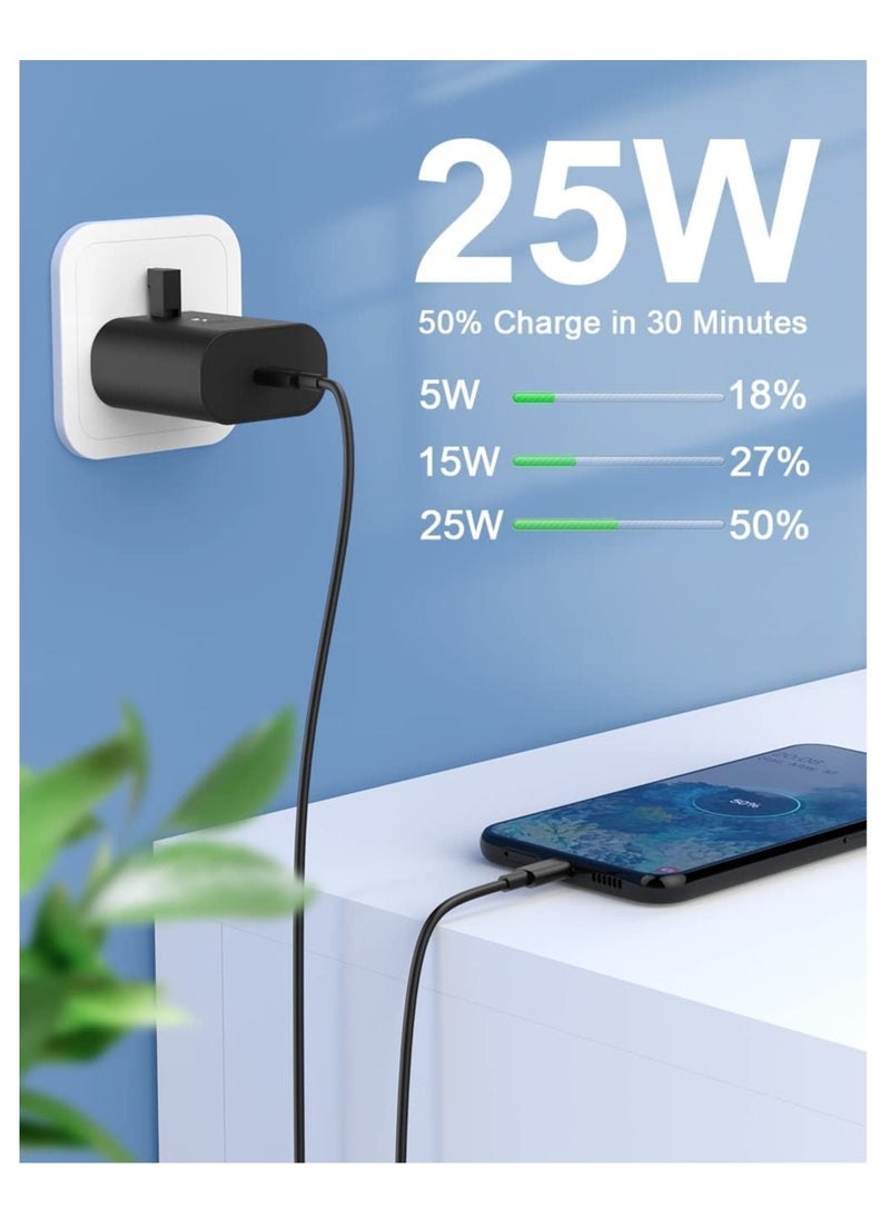 Generic - 25 Watt  Fast Charger Plug with 3.3 Feet USB C to C Cable,  Charger for Samsung Galaxy S25/S24/ S23/ S23 Plus/ S22/S22 Plus/S23 Ultra/Z Fold 5/S22 5G/Note 20/Note 20 Ultra/Tablets, - Image 1