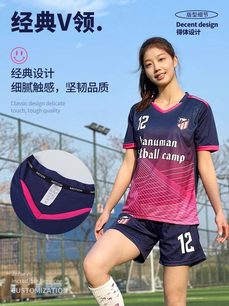 [Feidun Factory Store] Football Training Suit Women'S Student Short-Sleeved Girls Football Jersey Sports Suit Summer - Image 4