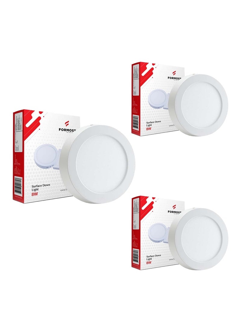 FORMOST FORMOST Surface Down Light LED Round 8W| Surge Protection Upto 4KV | Long Lasting Downlighter for Home Shops and Hotels Ceiling | Durable and Sustainable | 2 Years Warranty | Clear White | Pack of 3  - Image 1