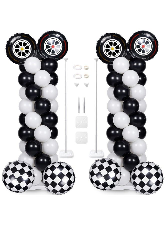 Skylety 116 Pcs Race Car Birthday Party Decorations Race Car Balloon Column Stand Kit Wheel Tire Checkered Foil Balloons Two Fast Birthday Party Decorations - Image 1
