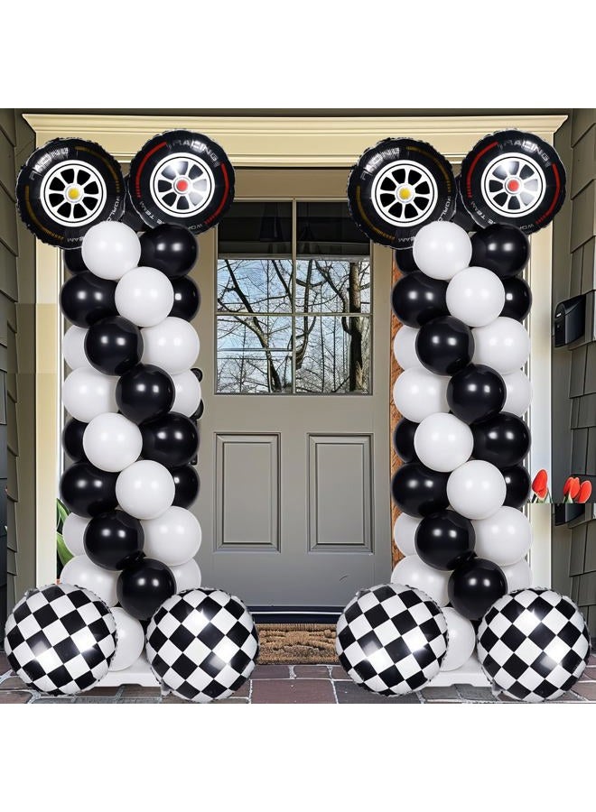 Skylety 116 Pcs Race Car Birthday Party Decorations Race Car Balloon Column Stand Kit Wheel Tire Checkered Foil Balloons Two Fast Birthday Party Decorations - Image 5