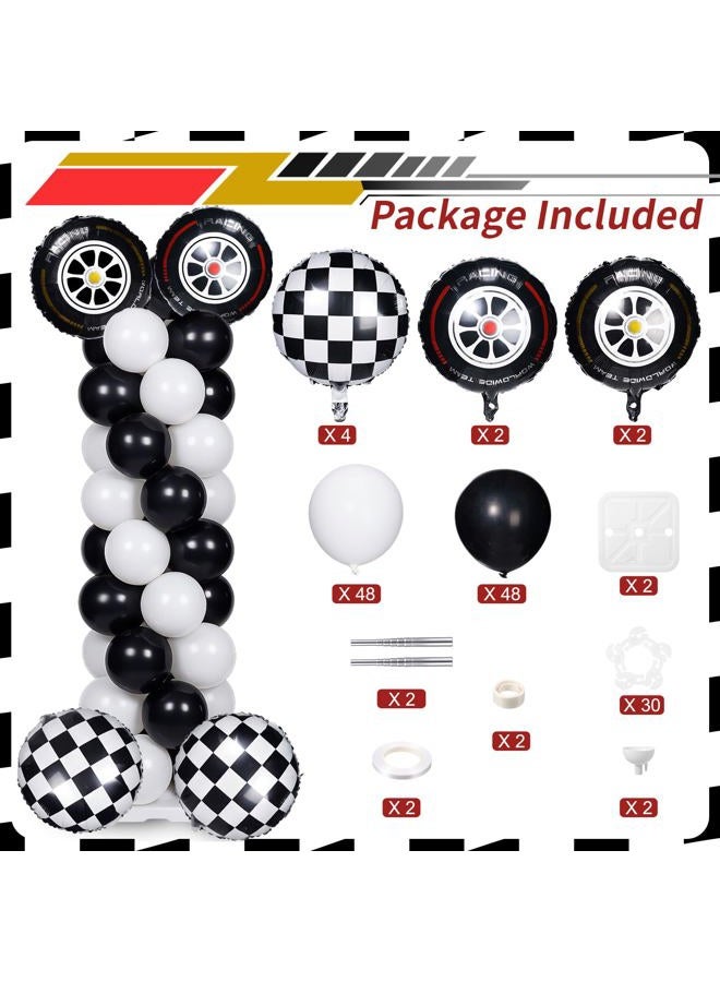 Skylety 116 Pcs Race Car Birthday Party Decorations Race Car Balloon Column Stand Kit Wheel Tire Checkered Foil Balloons Two Fast Birthday Party Decorations - Image 2