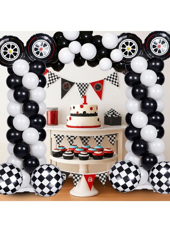 Skylety 116 Pcs Race Car Birthday Party Decorations Race Car Balloon Column Stand Kit Wheel Tire Checkered Foil Balloons Two Fast Birthday Party Decorations - Image 4