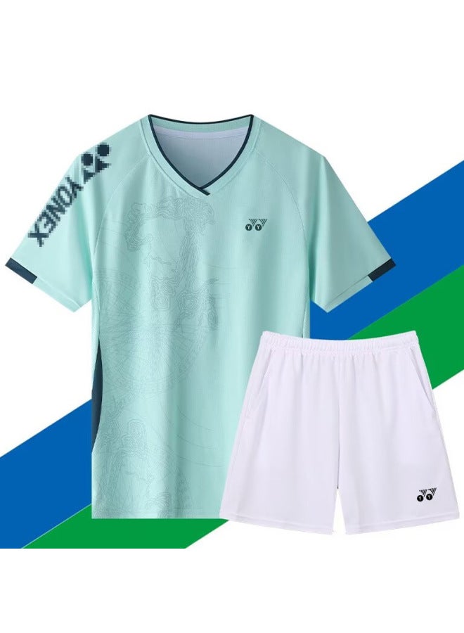 Yy New Badminton Suit Men's And Women's Ice Silk Short-sleeved Quick-drying Breathable Tennis Table Tennis Suit Compeion Training Suit