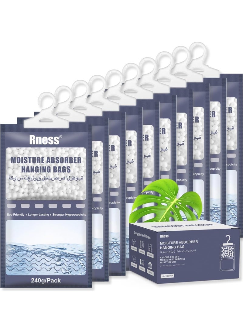 Rness Moisture Absorber Bags (10 Packs, 240g Each) - 2X Larger Capacity Calcium Chloride Hanging Closet, Dehumidifier for Closet, Wardrobe, Bathroom, Bedroom‌-Odor Eliminator with Fragrance Free - Image 1