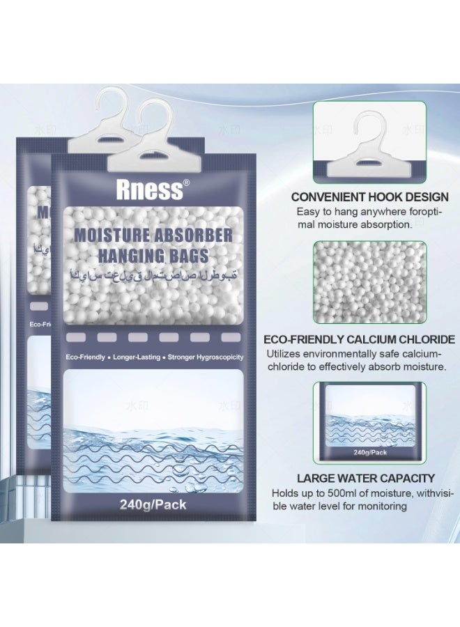 Rness Moisture Absorber Bags (10 Packs, 240g Each) - 2X Larger Capacity Calcium Chloride Hanging Closet, Dehumidifier for Closet, Wardrobe, Bathroom, Bedroom‌-Odor Eliminator with Fragrance Free - Image 2