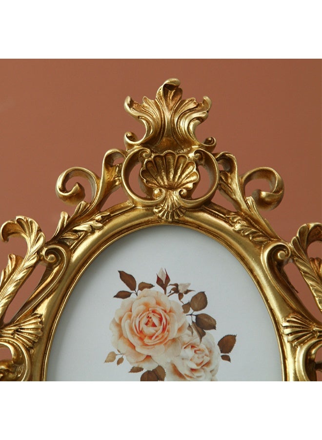 إطار صور ذهبي عتيق 6x8 بيضاوي للطاولة بطراز باروك، إطار مزخرف محفور من الراتنج لديكور المنزل - Image 3