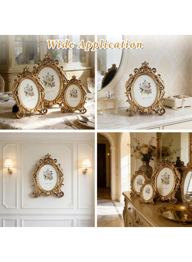 إطار صور ذهبي عتيق 6x8 بيضاوي للطاولة بطراز باروك، إطار مزخرف محفور من الراتنج لديكور المنزل - Image 5
