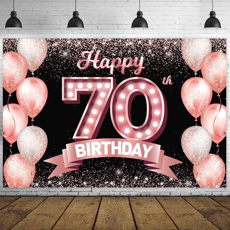 DZTRELFK Happy 70Th Birthday Rose Gold Banner Backdrop Cheers To 70 Years Old Confetti Balloons Theme Decor Decorations For Women 70 Years Old Pink Birthday Party Bday Supplies Background Favors Gift Glitter - Image 1