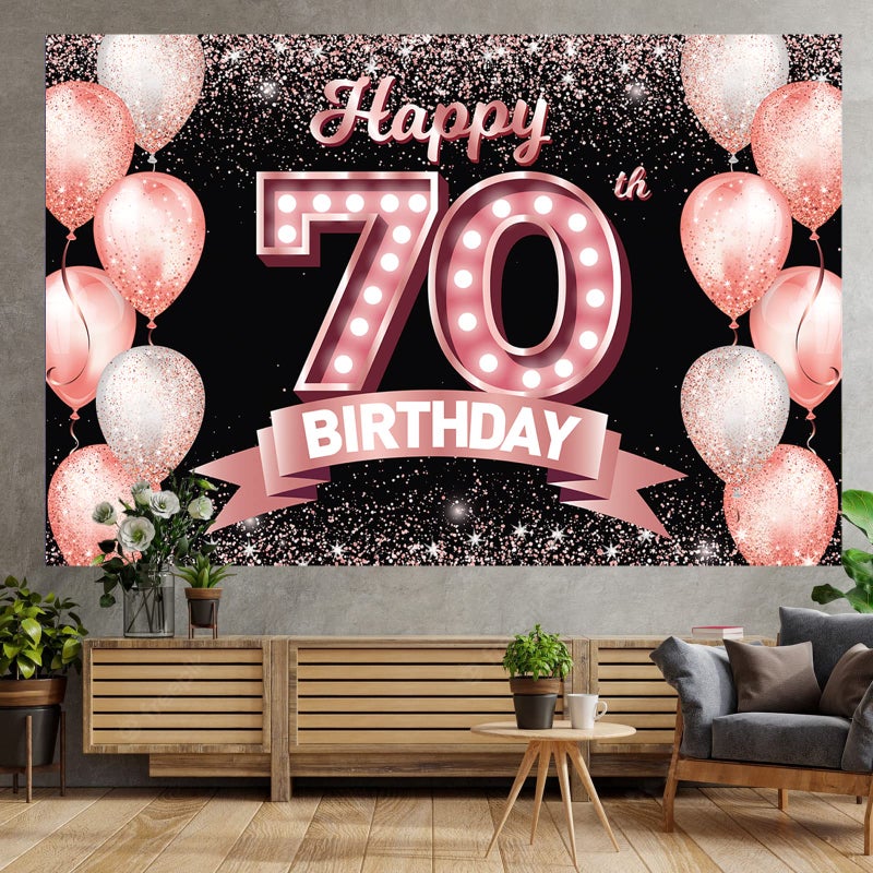 DZTRELFK Happy 70Th Birthday Rose Gold Banner Backdrop Cheers To 70 Years Old Confetti Balloons Theme Decor Decorations For Women 70 Years Old Pink Birthday Party Bday Supplies Background Favors Gift Glitter - Image 5