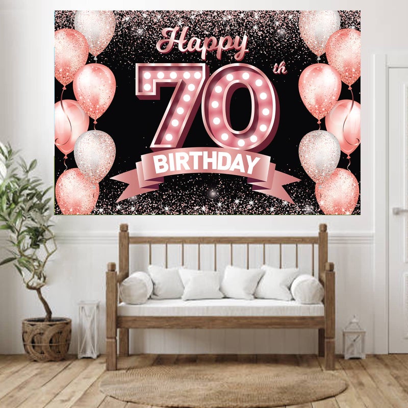 DZTRELFK Happy 70Th Birthday Rose Gold Banner Backdrop Cheers To 70 Years Old Confetti Balloons Theme Decor Decorations For Women 70 Years Old Pink Birthday Party Bday Supplies Background Favors Gift Glitter - Image 4