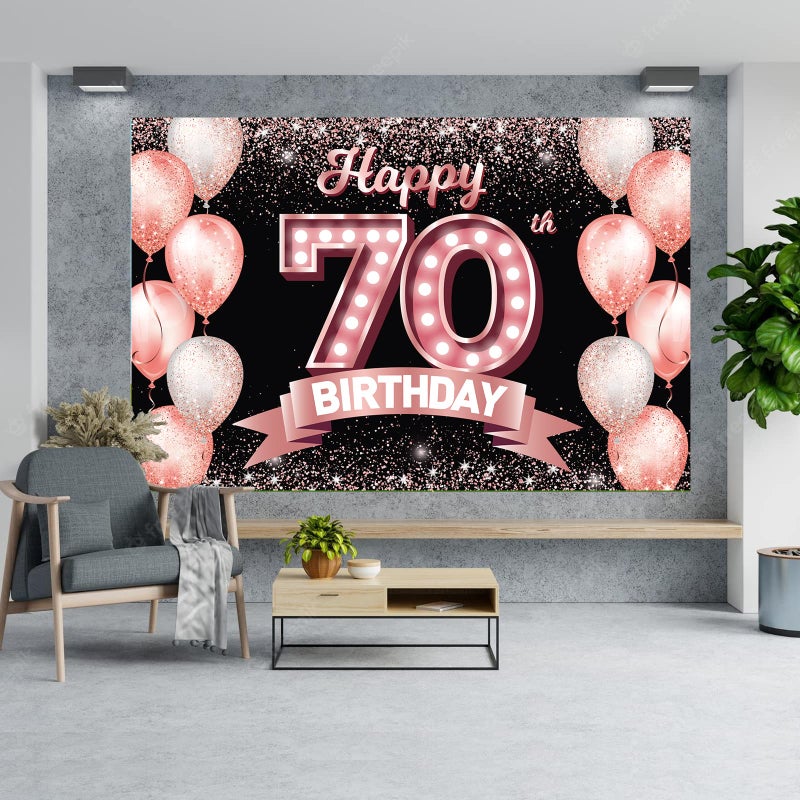 DZTRELFK Happy 70Th Birthday Rose Gold Banner Backdrop Cheers To 70 Years Old Confetti Balloons Theme Decor Decorations For Women 70 Years Old Pink Birthday Party Bday Supplies Background Favors Gift Glitter - Image 3