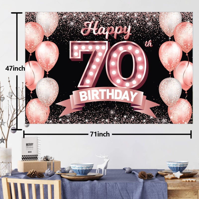 DZTRELFK Happy 70Th Birthday Rose Gold Banner Backdrop Cheers To 70 Years Old Confetti Balloons Theme Decor Decorations For Women 70 Years Old Pink Birthday Party Bday Supplies Background Favors Gift Glitter - Image 2