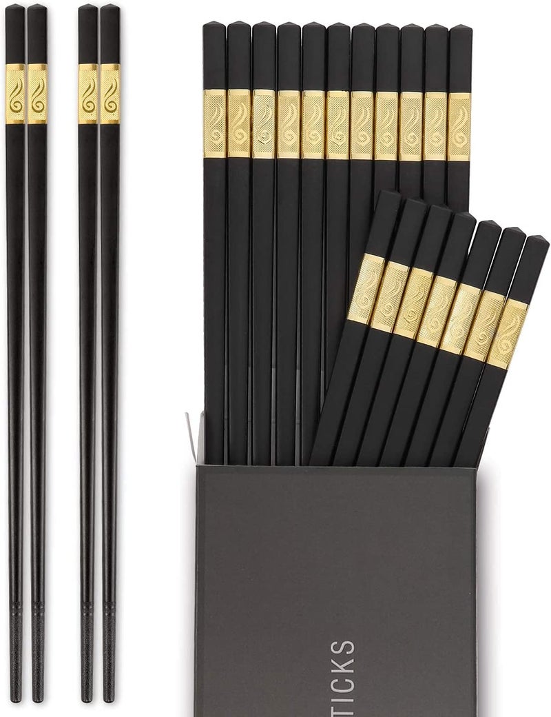 Hiware 10 Pairs Fiberglass Chopsticks - Reusable Chopsticks Dishwasher Safe, 9 1/2 Inches - Gold - Image 1