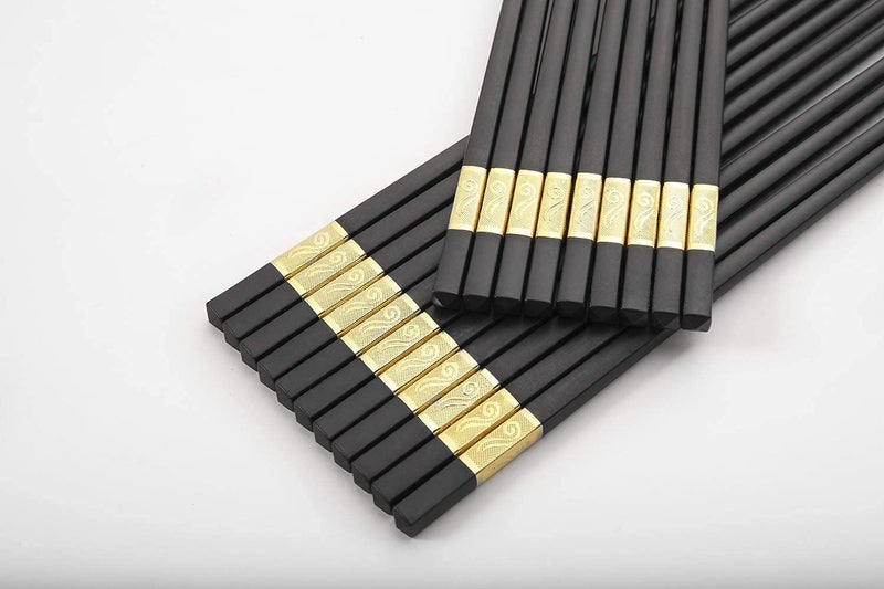 Hiware 10 Pairs Fiberglass Chopsticks - Reusable Chopsticks Dishwasher Safe, 9 1/2 Inches - Gold - Image 2