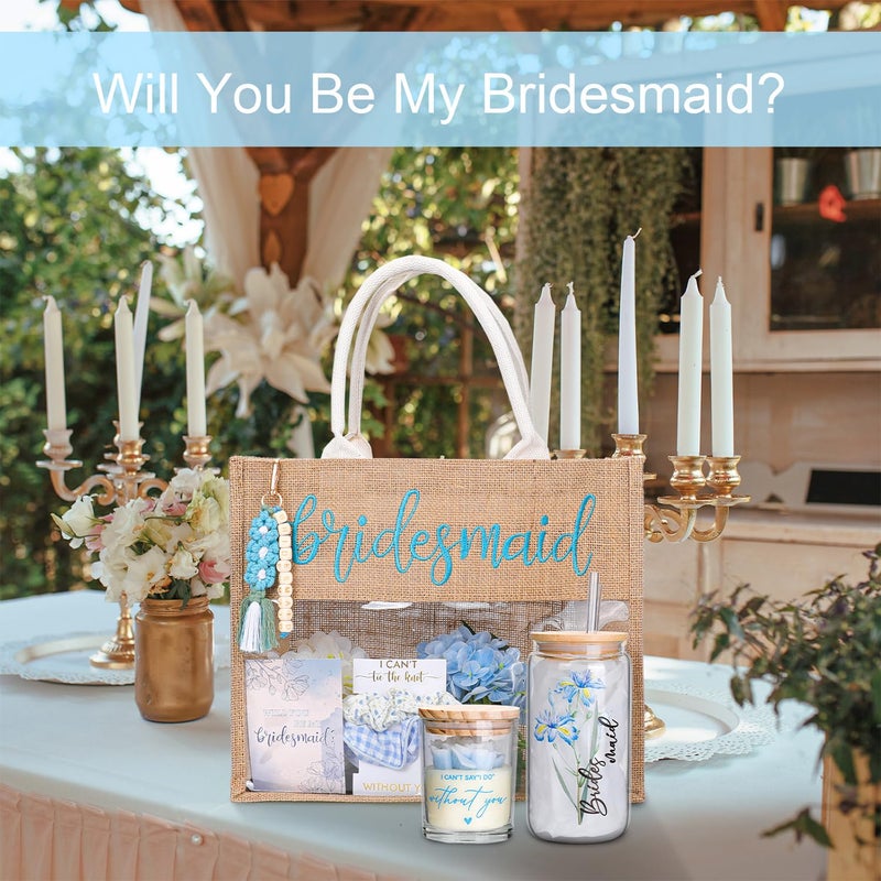 Elysirise Bridesmaid Gifts,Bridesmaids Proposal Bag,Will You Be My Bridesmaid,Bridesmaids Proposal Tote Bag Glass Cup Gifts for Wedding Day - Image 2