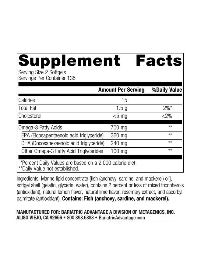بارياتيك أدفانتج كبسولات زيت السمك أوميجا 3 300 إي بي إيه دي إتش إيه من بارياتريك أدفانتيج، مصدر مركّز للأحماض الدهنية من أسماك المياه الباردة ذات المصادر المستدامة - ليمون لايم، 270 كبسولة هلامية - Image 2