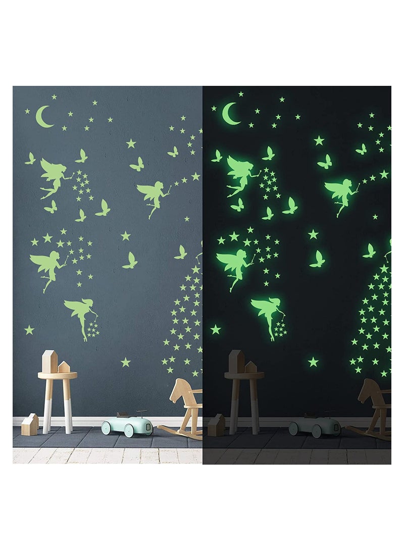 SYOSI Glow in The Dark Fairy Wall Decals, Luminous Fairies Wall Stickers Bedroom Ceiling Decoration , Butterfly and Star Room Decor for Girls Kids Princess - Image 4