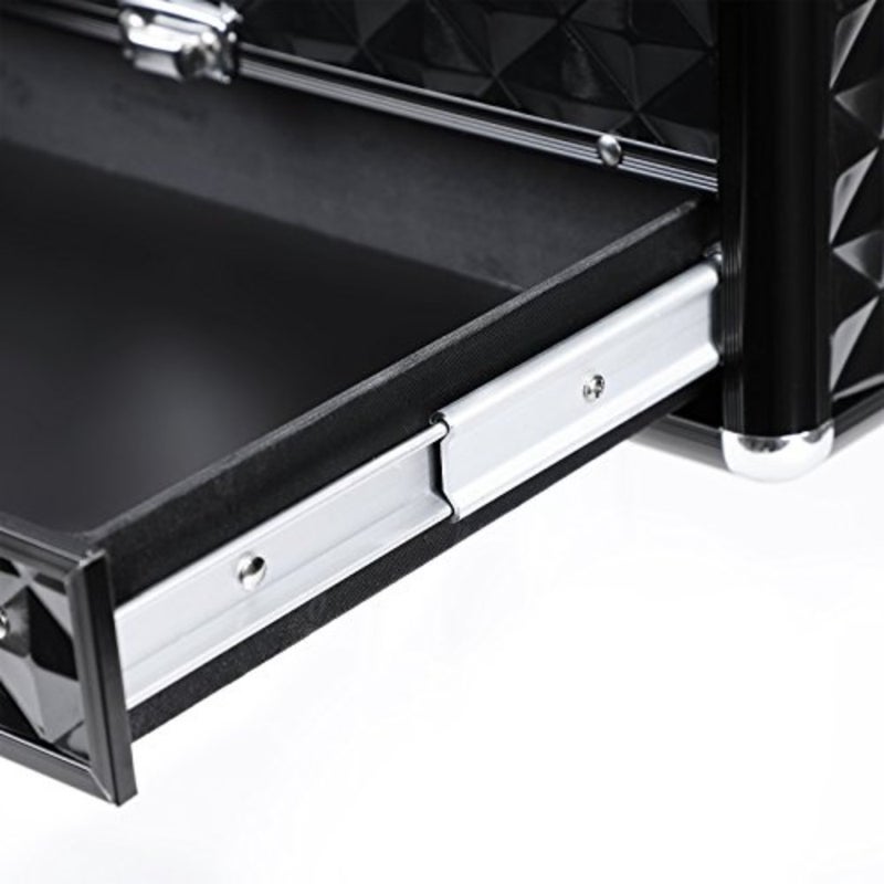 Deluxe Makeup Case, Beauty Cosmetic, Vanity Organiser, for Professional Artist Use, Train Case with Transparent Acrylic Lid and Pull-Out Tray, Black JBC318B - Image 5