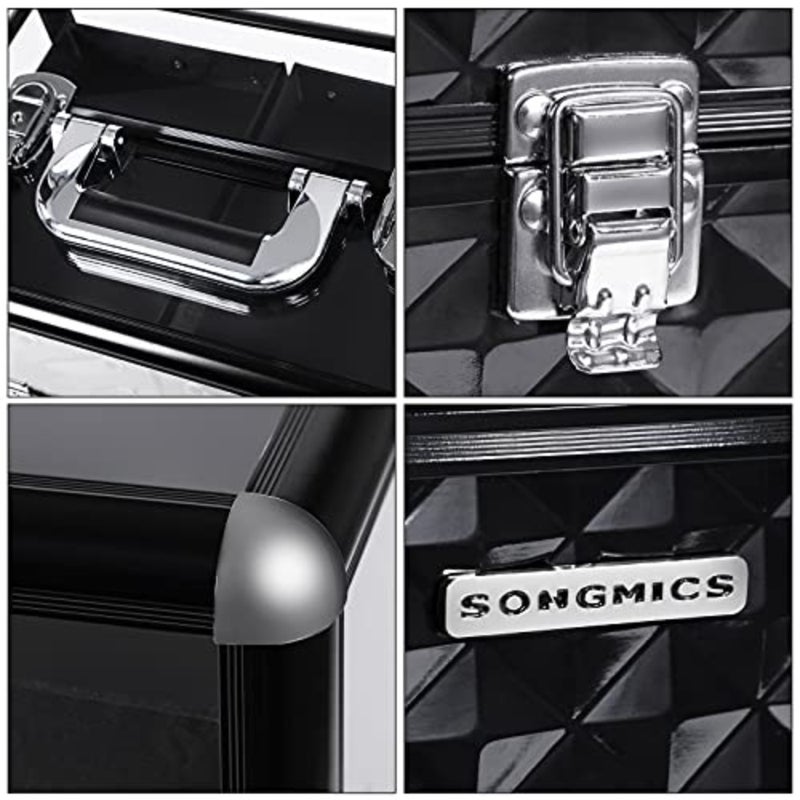 Deluxe Makeup Case, Beauty Cosmetic, Vanity Organiser, for Professional Artist Use, Train Case with Transparent Acrylic Lid and Pull-Out Tray, Black JBC318B - Image 4