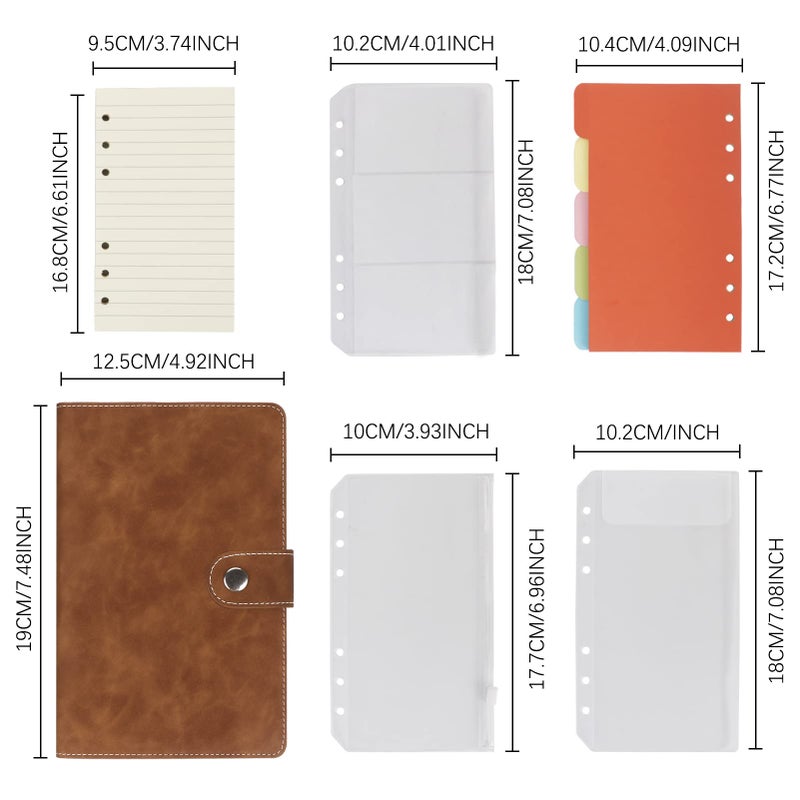 FYY A6 Binder Refillable Planner Notebook 6 Ring PU Leather Binder Journal with Pockets, Dividers, Refill Paper Brown - Image 2