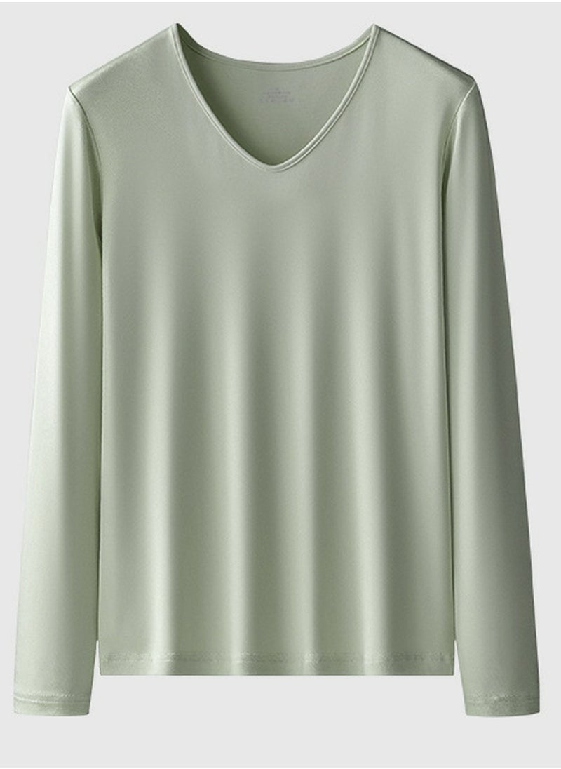 Loquat - Womens Solid Color V-Neck Thin Thermal Underwear Shirt Cold Weather Base Layer,Long Sleeve T-Shirt Loungewear Olive Green - Image 1