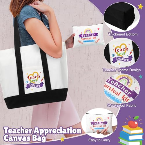 FoldTier Teacher Appreciation Gifts Thank You Best Teacher Gift for Women Canvas Tote Bag 20 oz Tumbler Scented Candle Thank You Appreciation Week Themed Retirement Basket Ideas(Blue,Novel) - Image 5